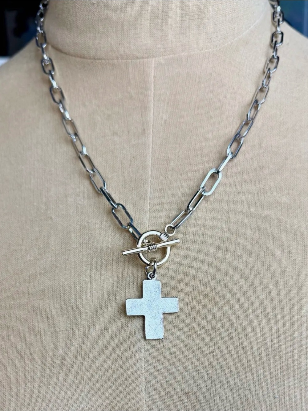 Gypsy Junk Toggle Silver-Tone Cross Pendant Chain Necklace - Women
